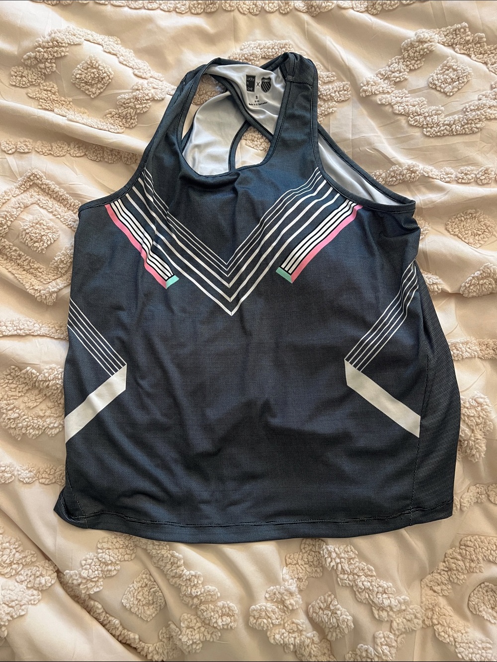 Lucky in Love KSWISS Black Athletic Tank with Pink & Teal Stripe Small